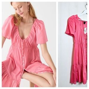 J.Crew Pink Voile Tiered Sheer Beach Dress Button Front Cover Up NWT S
